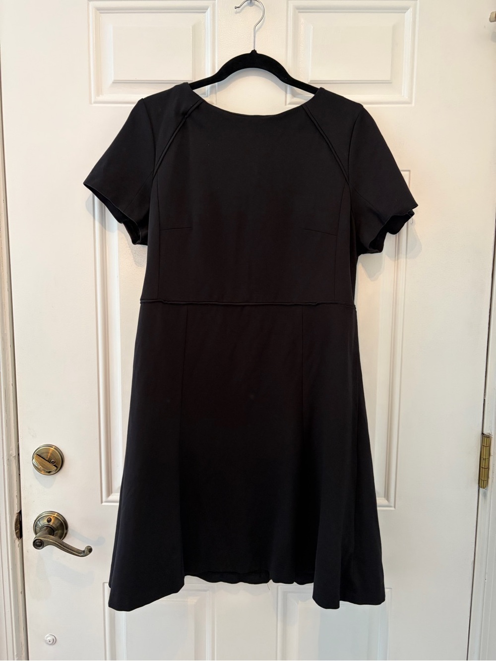 J. Crew Black Short-Sleeve Midi A-Line Dress